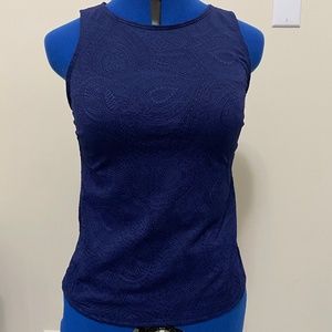 Navy Blue Swim Tank Tops - Floral Pattern